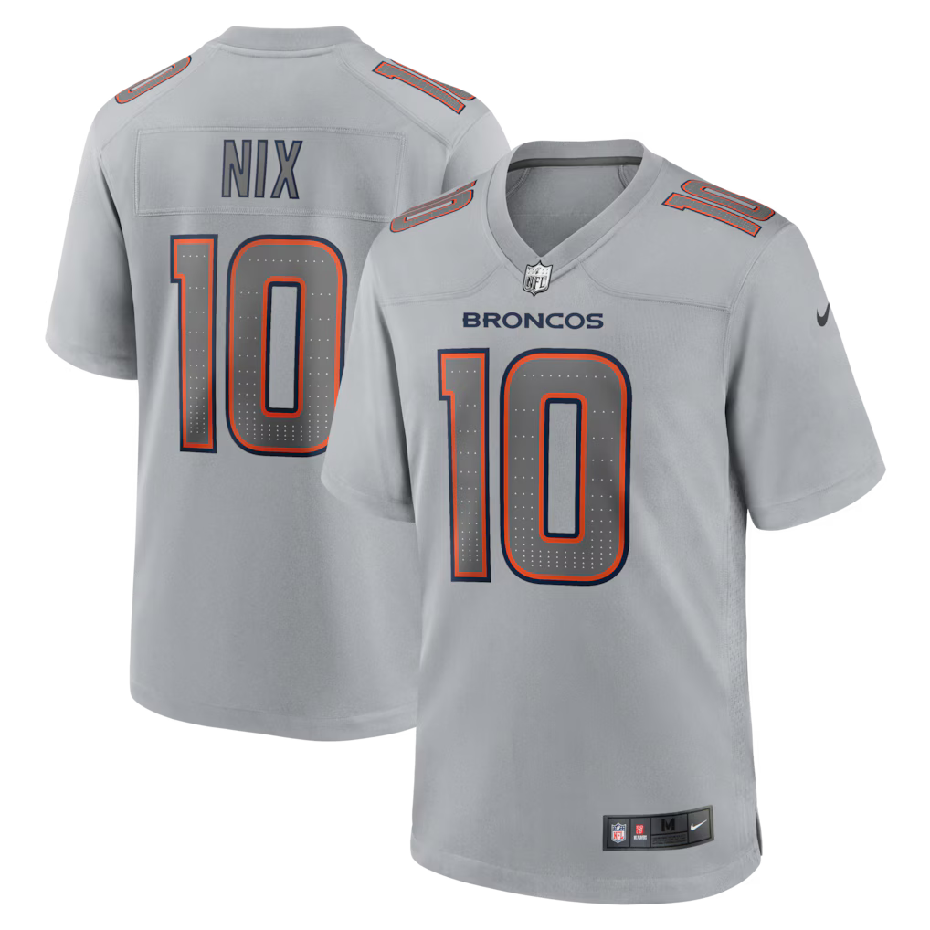 Bo Nix Denver Broncos Atmosphere Jersey - Gray football jersey product view 1