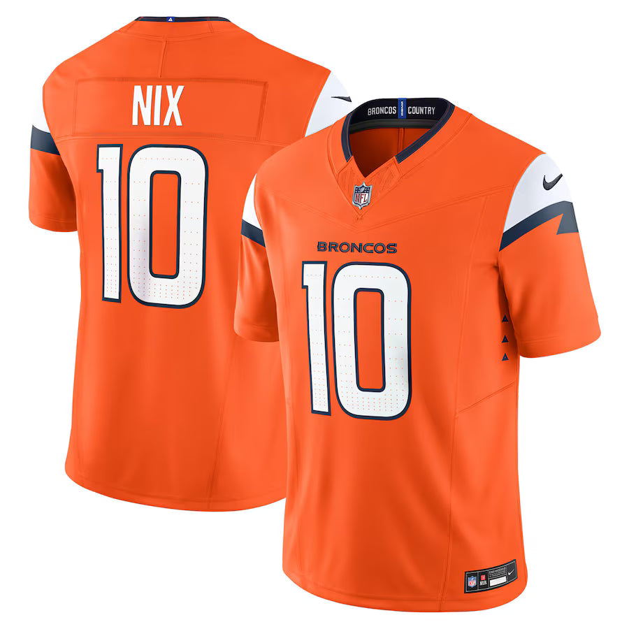 Bo Nix Denver Broncos Jersey - Orange football jersey product view 1