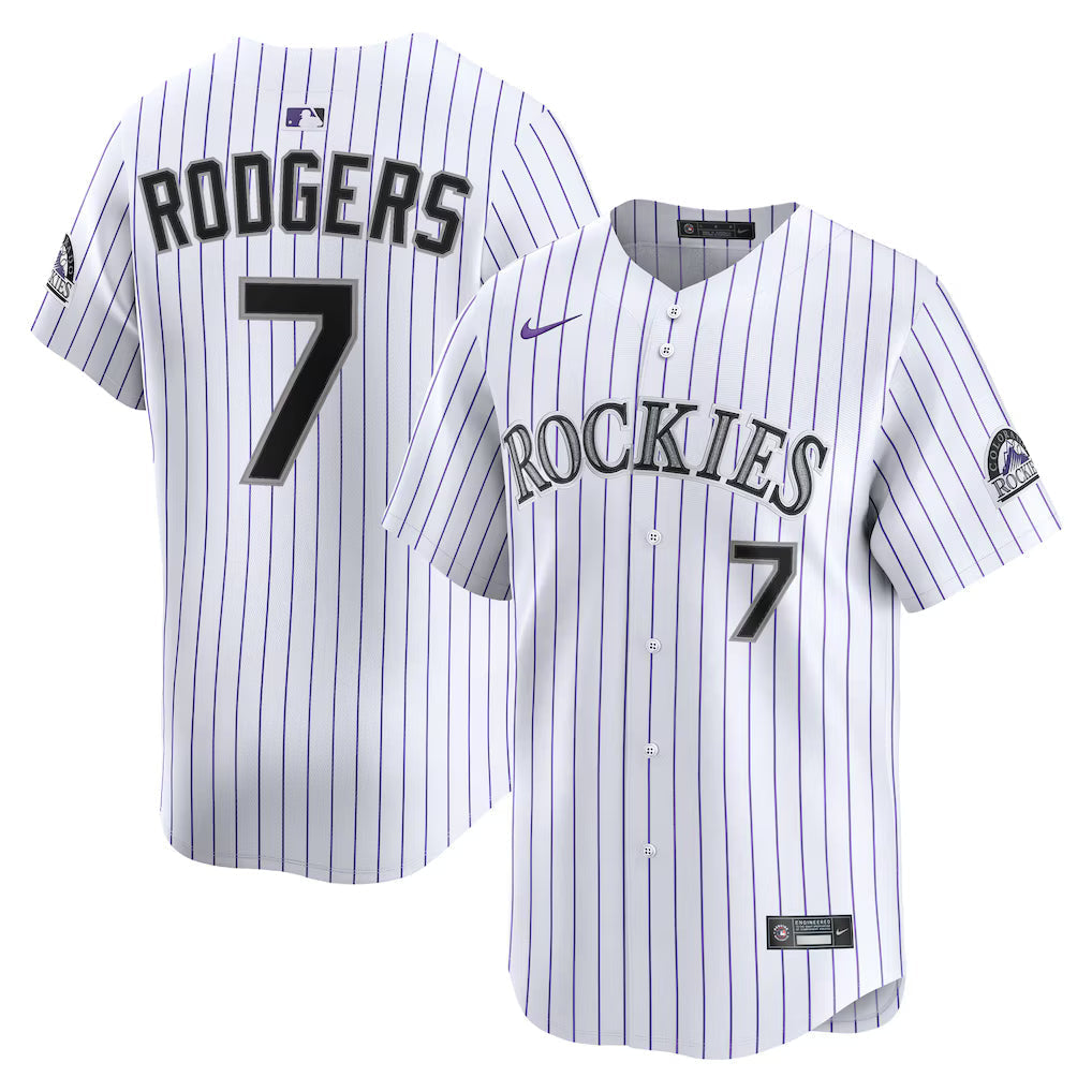 Brendan Rodgers Colorado Rockies Home Jersey - White baseball jersey product view 1
