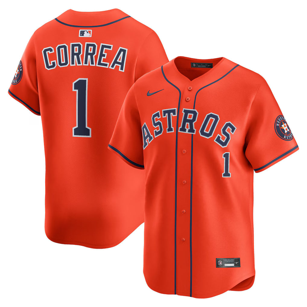 Carlos Correa Houston Astros Alternate Jersey - Orange baseball jersey product view 1