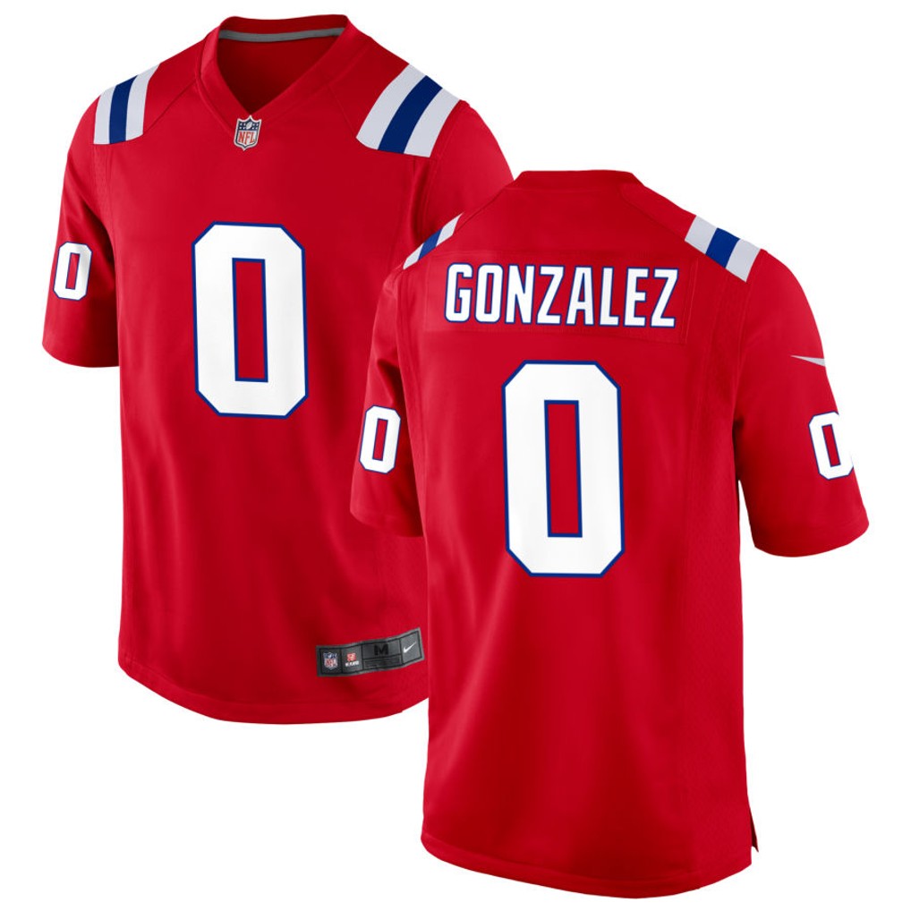 Christian Gonzalez New England Patriots Jersey - Red football jersey product view 1