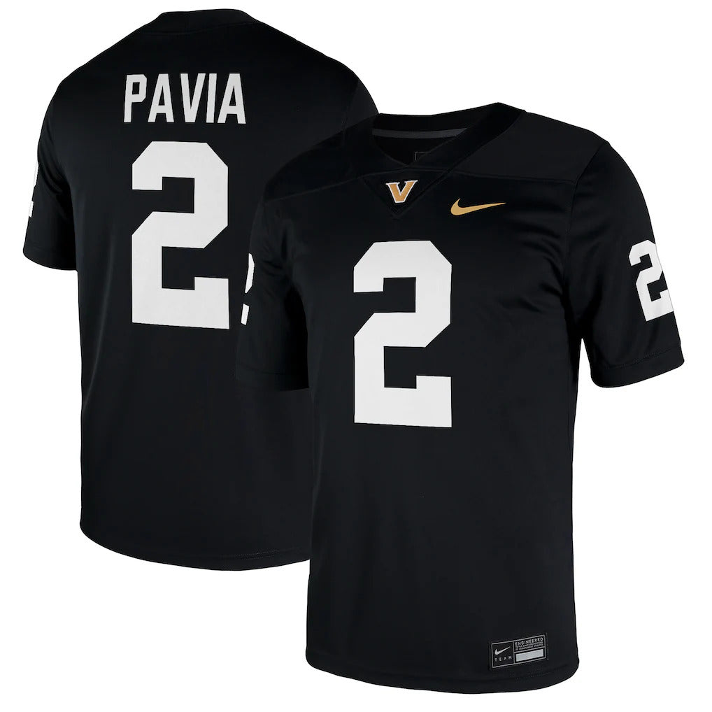 Diego Pavia Vanderbilt Commodores Jersey - Black sports jersey product view 1