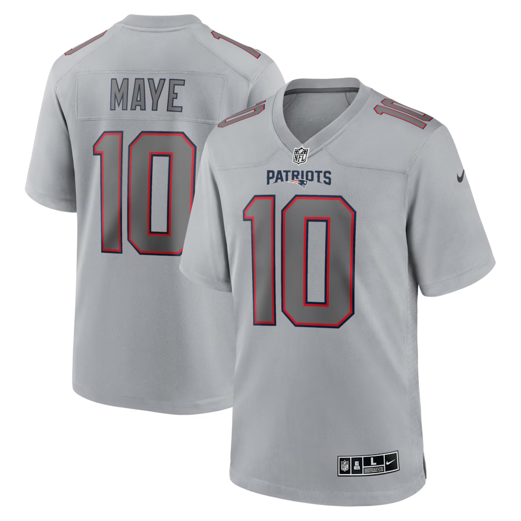 Drake Maye New England Patriots Atmosphere Jersey - Gray football jersey product view 1