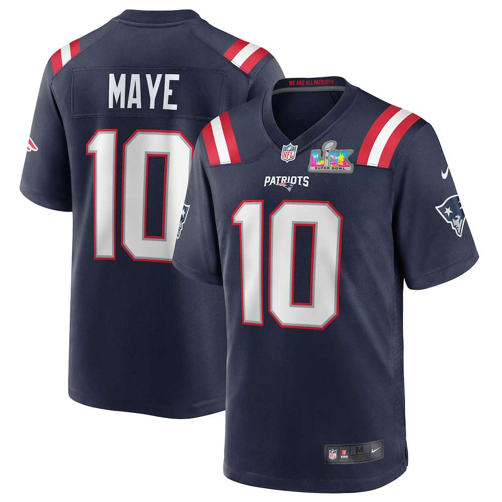 Men's New England Patriots Drake Maye Navy Super Bowl LX Patch Game Jersey football jersey product view 1
