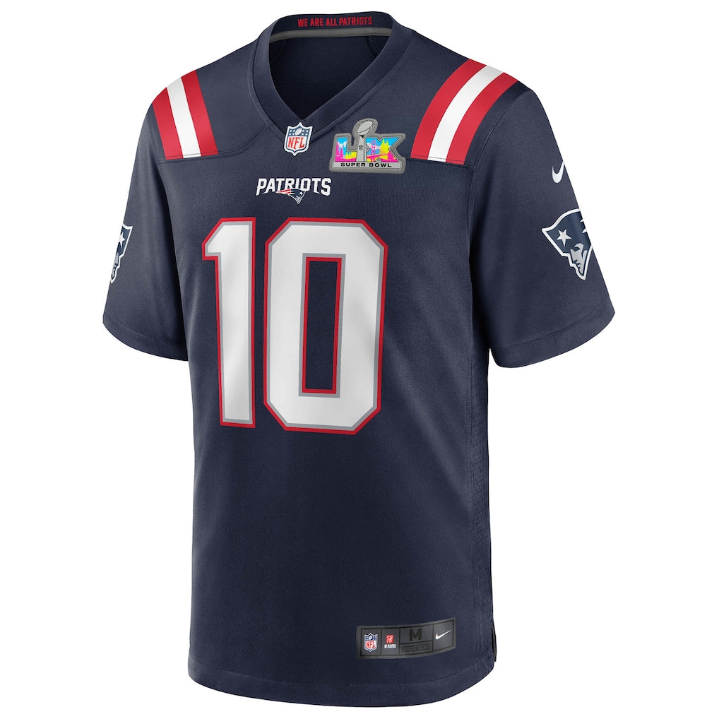 Men's New England Patriots Drake Maye Navy Super Bowl LX Patch Game Jersey football jersey product view 2