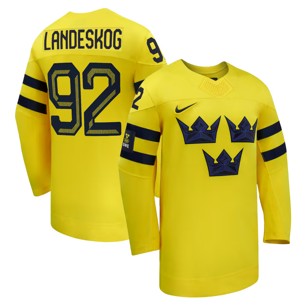 Gabriel Landeskog Sweden 2026 Olympic Away Jersey - Yellow sports jersey product view 1