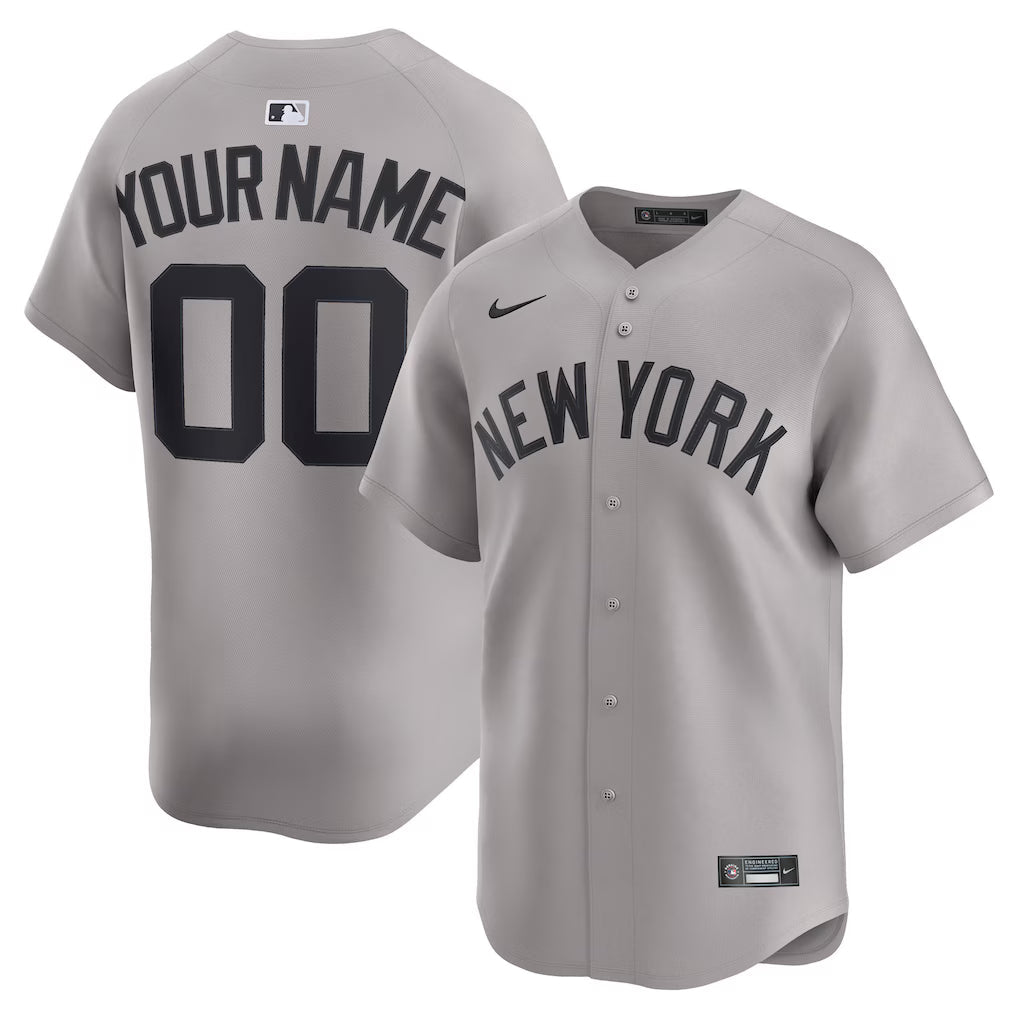 Custom New York Yankees Away Jersey - Gray baseball jersey product view 1