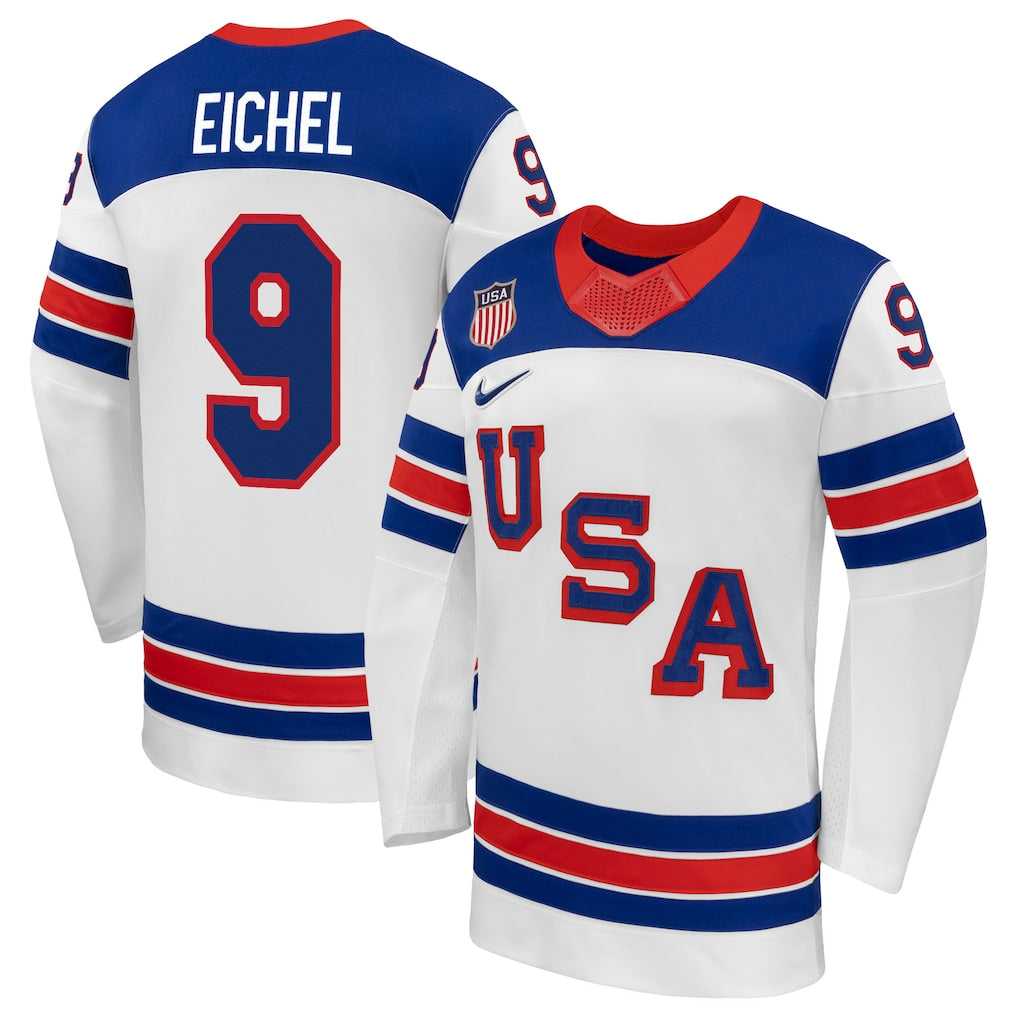 Jack Eichel USA 2026 Olympic Away Jersey - White sports jersey product view 1