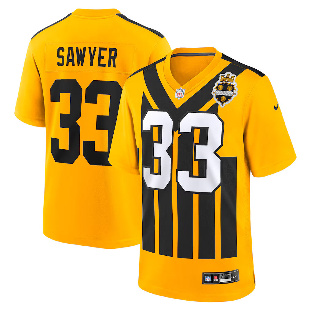 Jack Sawyer Pittsburgh Steelers Alternate 1933 Throwback Jersey - Gold football jersey product view 1