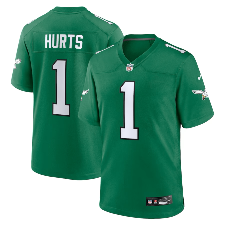 Jalen Hurts Kelly Green Philadelphia Eagles Throwback Jersey football jersey product view 1