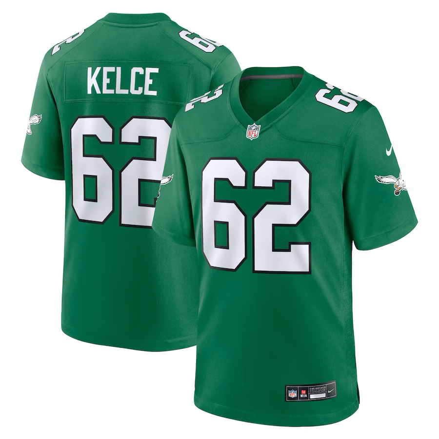 Jason Kelce Kelly Green Philadelphia Eagles Throwback Jersey football jersey product view 1