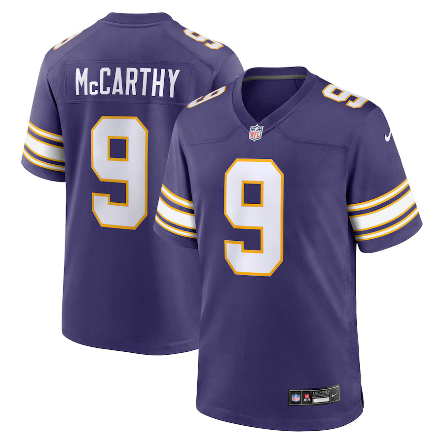 J.J. McCarthy Minnesota Vikings Alternate Jersey - Purple football jersey product view 1
