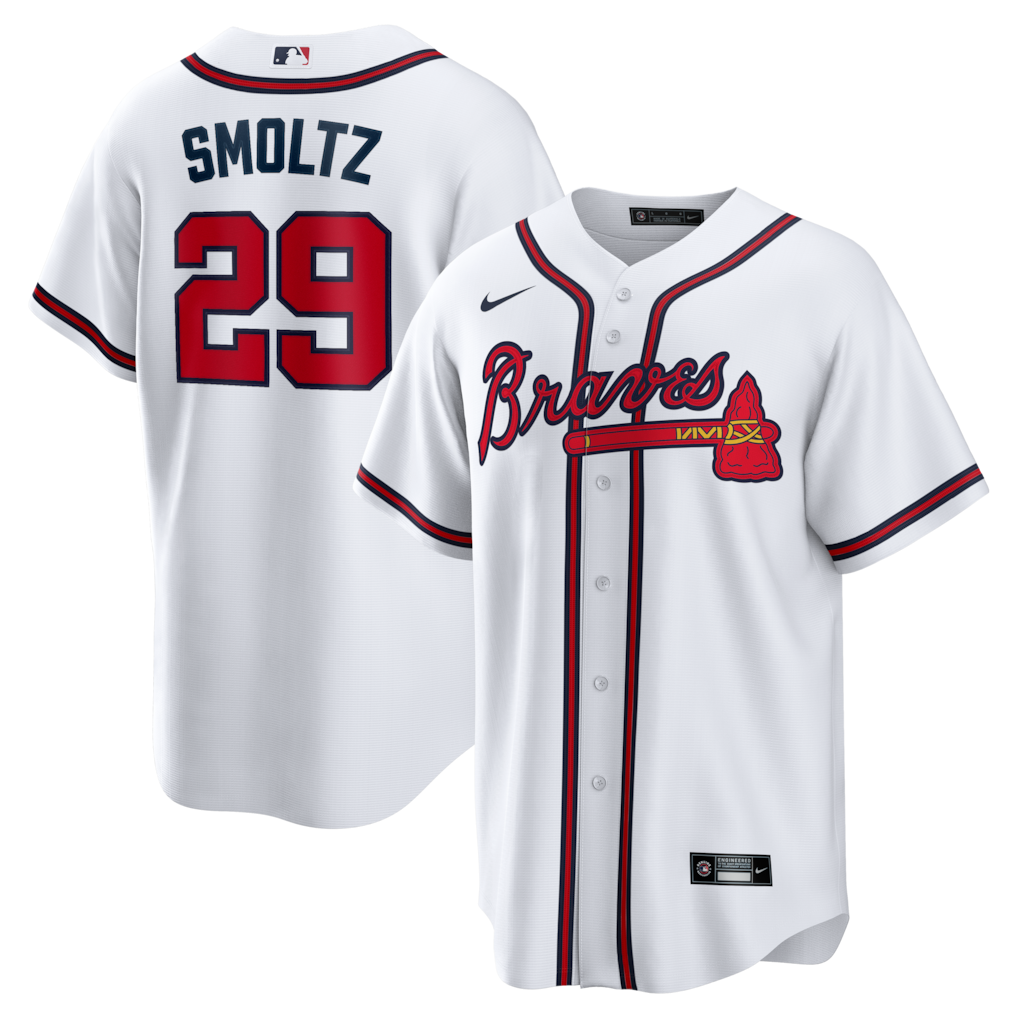 John Smoltz Atlanta Braves Home Retired Player Jersey - White baseball jersey product view 1