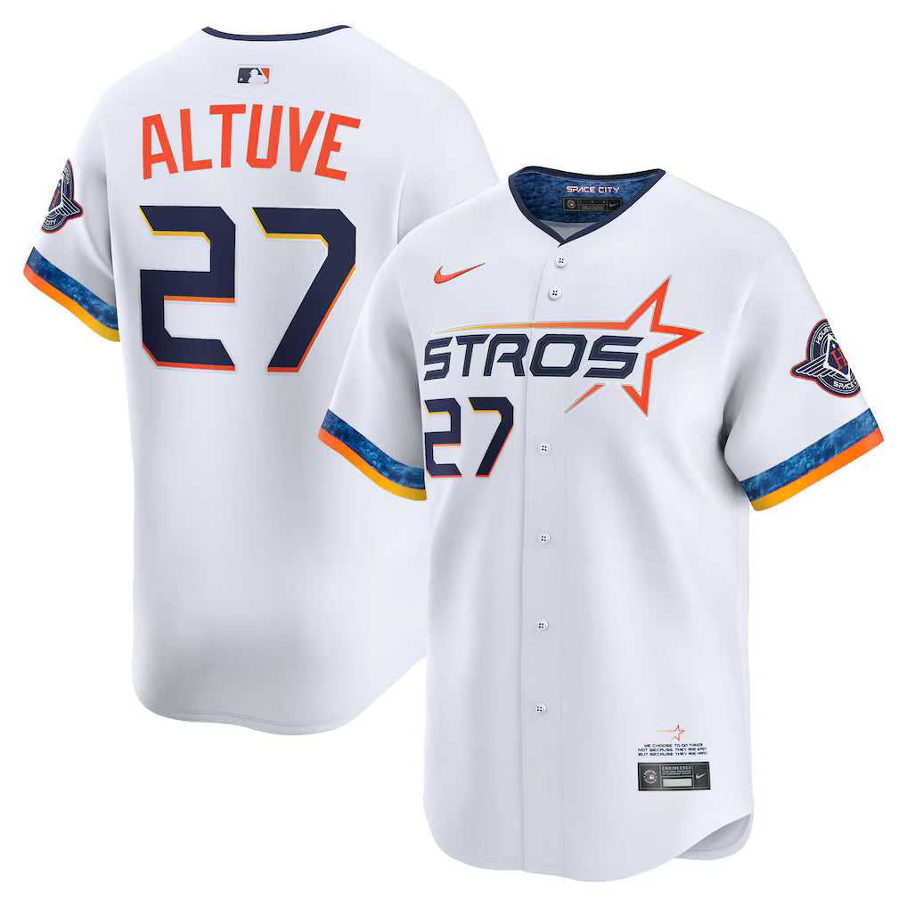 Jose Altuve Houston Astros 2025 City Connect Jersey - White baseball jersey product view 1