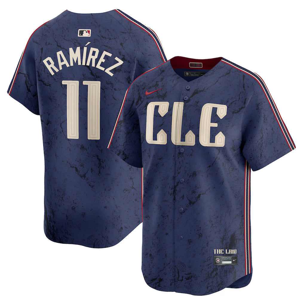 Jos Ramrez Cleveland Guardians City Connect Jersey - Navy baseball jersey product view 1