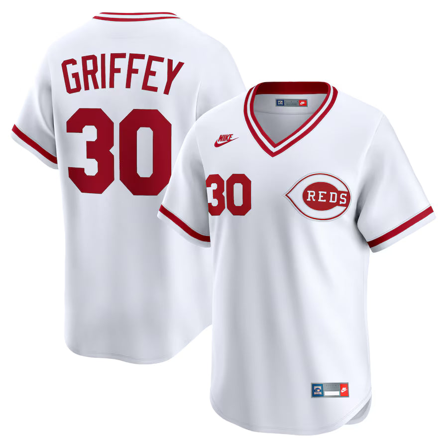 Ken Griffey Jr. Cincinnati Reds Throwback Cooperstown Collection Jersey - White baseball jersey product view 1