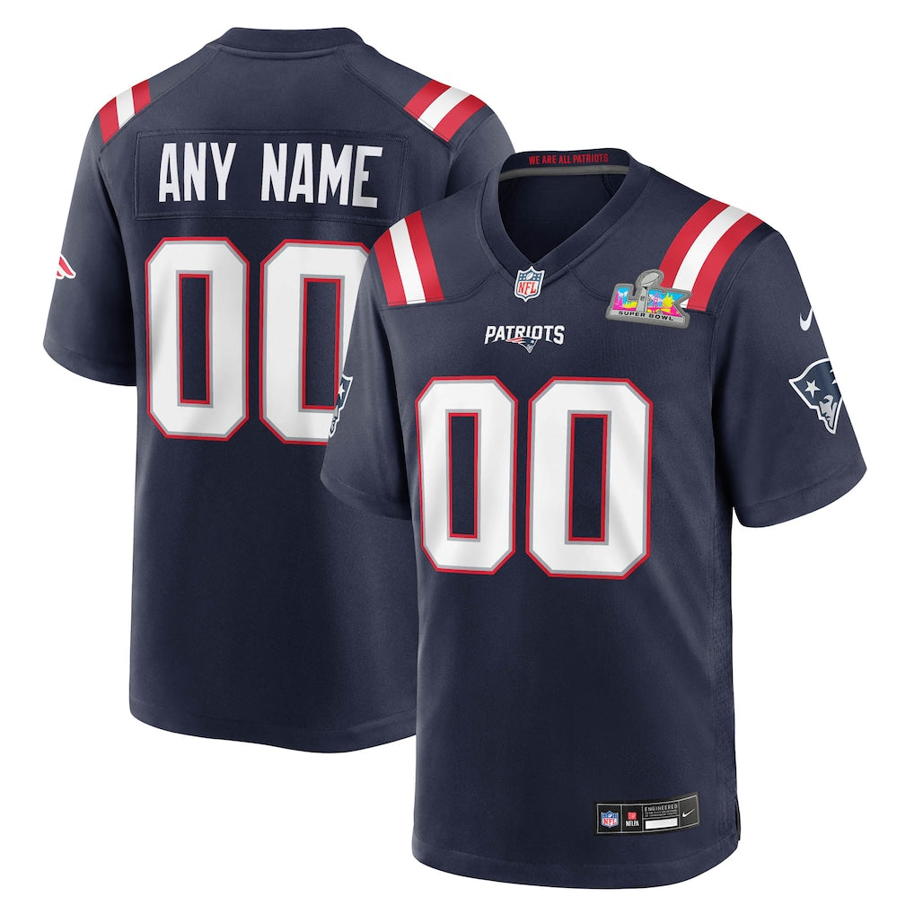 Custom New England Patriots Super Bowl LX Patch Jersey - Navy football jersey product view 1