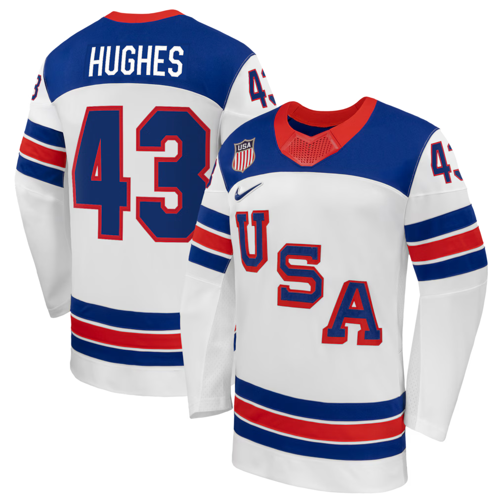 Quinn Hughes USA 2026 Olympic Away Jersey - White sports jersey product view 1