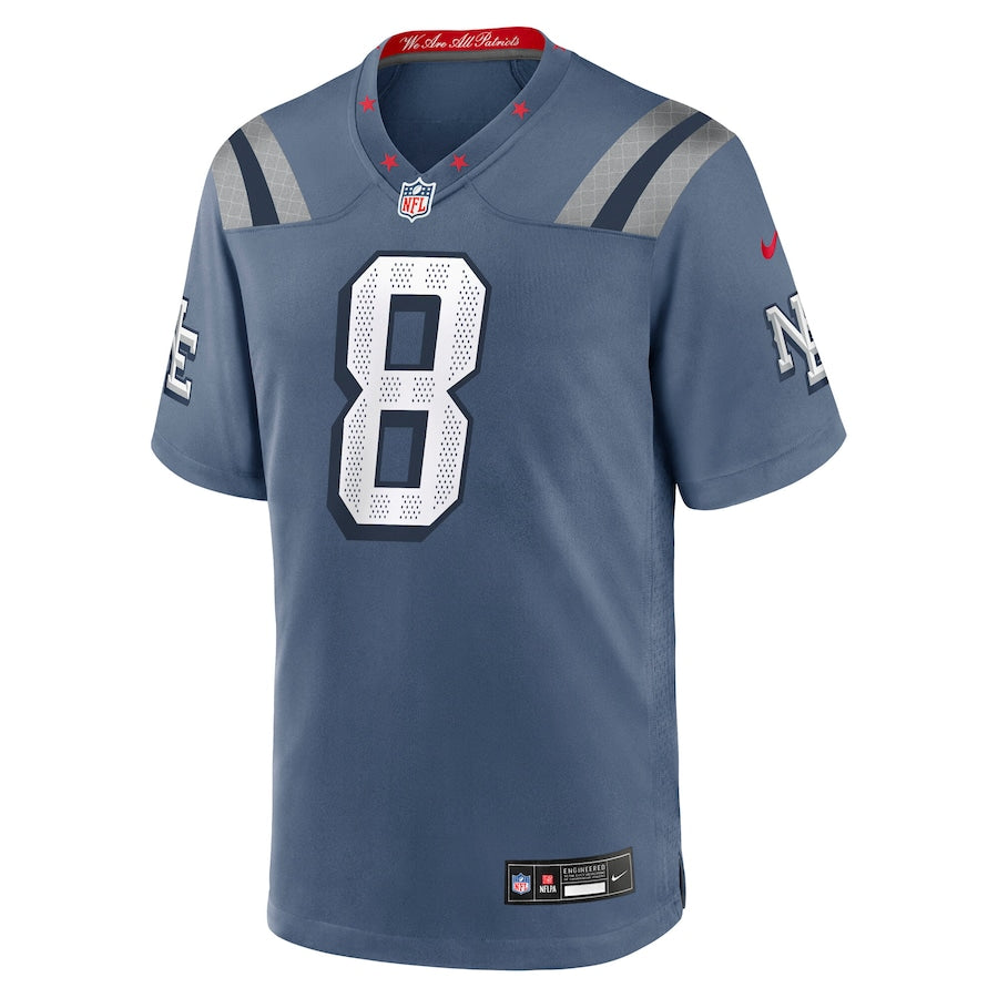 Men's New England Patriots Stefon Diggs Storm Blue 2025 Rivalries Collection Game Jersey football jersey product view 2