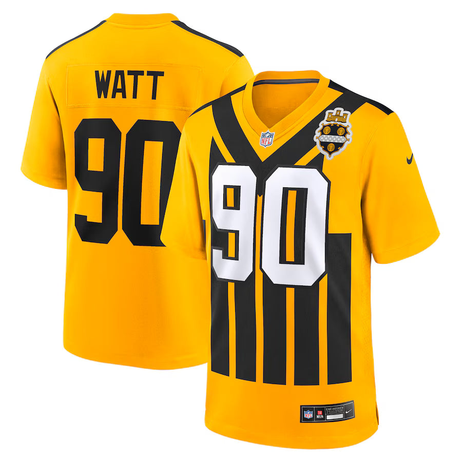 T.J. Watt Pittsburgh Steelers Alternate 1933 Throwback Jersey - Gold football jersey product view 1