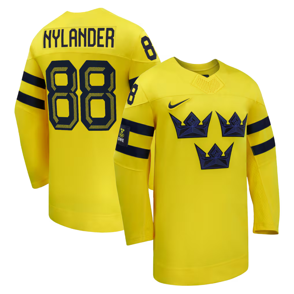 William Nylander Sweden 2026 Olympic Away Jersey - Yellow sports jersey product view 1