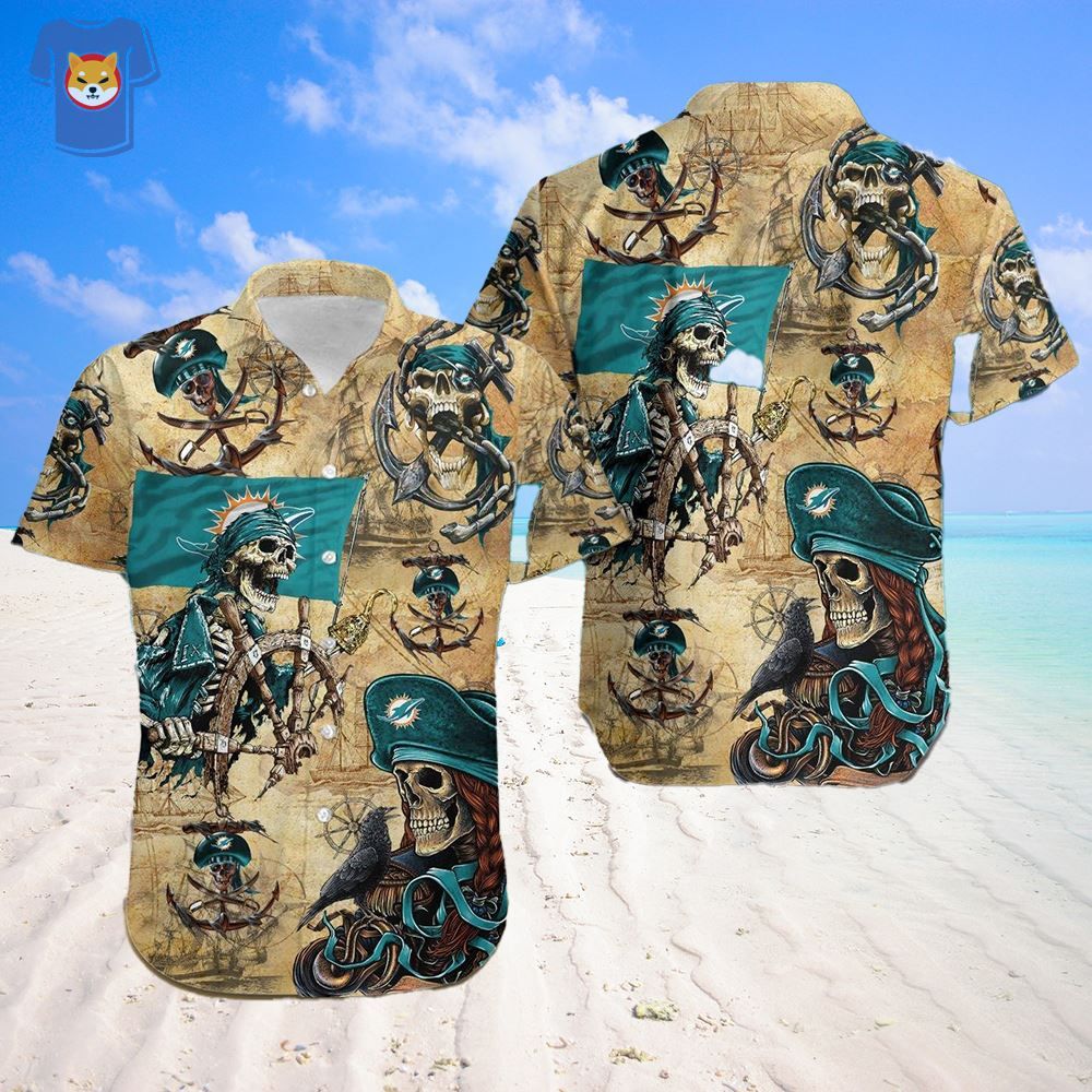 Miami Dolphins Pirates Fans Pirates Skull Hawaiian Shirt Unisex T-shirt, Sweatshirt, Hoodie, Long Sleeve Tee - T-Shirt, Sweatshirt, Hoodie
