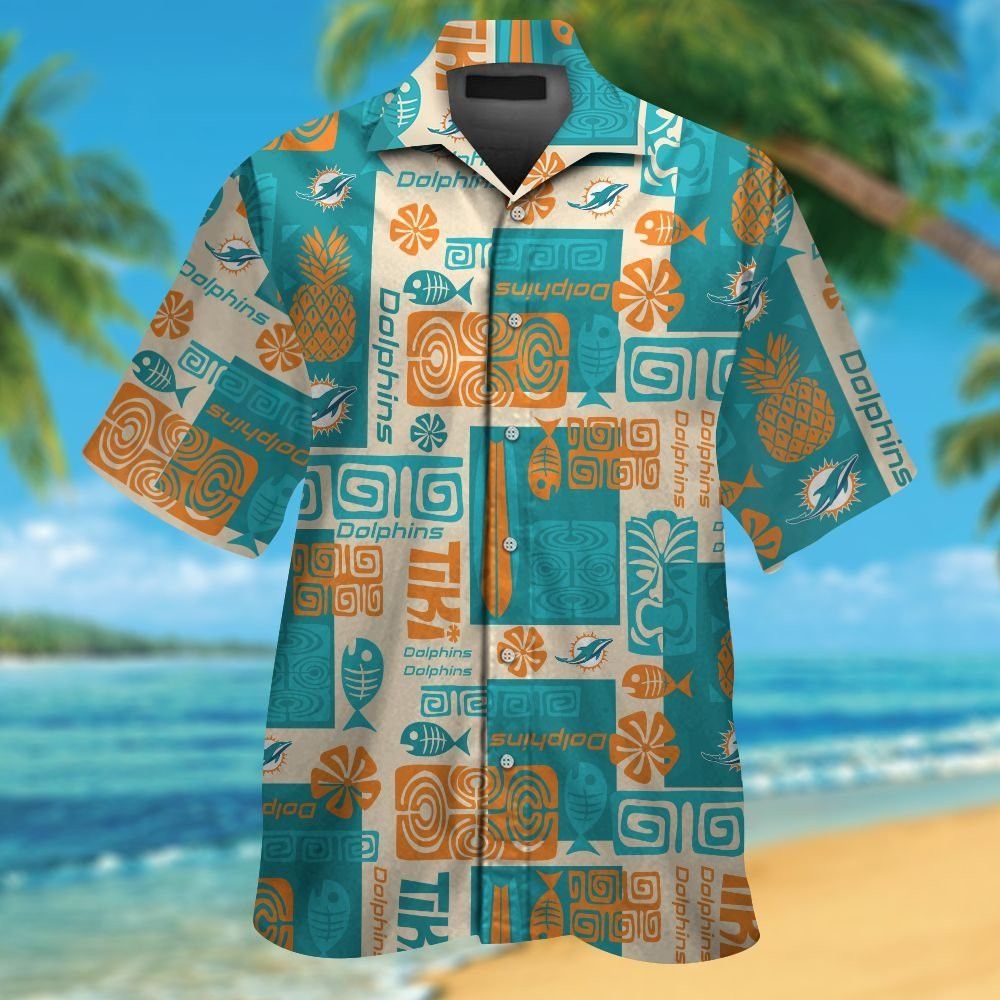 Miami Dolphins Short Sleeve Button Up Tropical Hawaiian Shirt VER010 Unisex T-shirt, Sweatshirt, Hoodie, Long Sleeve Tee - T-Shirt, Sweatshirt, Hoodie