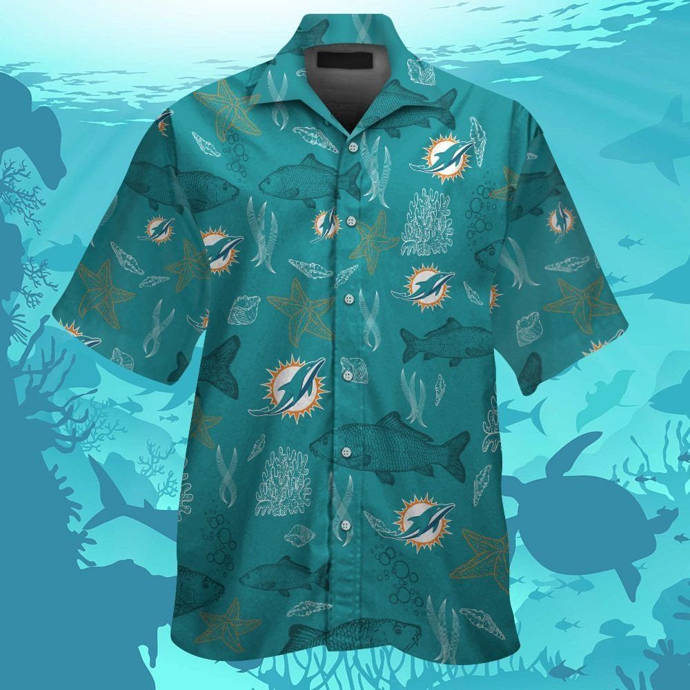 Miami Dolphins Short Sleeve Button Up Tropical Hawaiian Shirt VER011 Unisex T-shirt, Sweatshirt, Hoodie, Long Sleeve Tee - T-Shirt, Sweatshirt, Hoodie