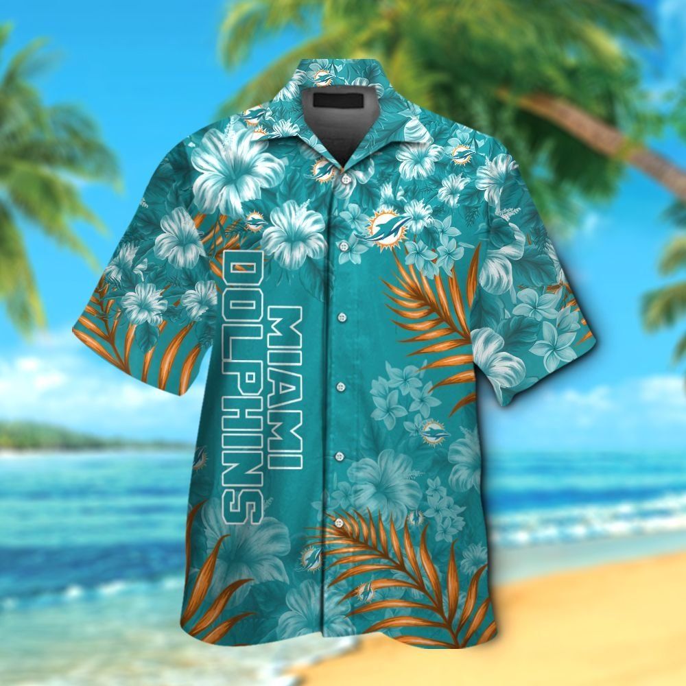 Miami Dolphins Short Sleeve Button Up Tropical Hawaiian Shirt VER012 Unisex T-shirt, Sweatshirt, Hoodie, Long Sleeve Tee - T-Shirt, Sweatshirt, Hoodie