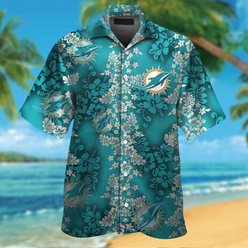Miami Dolphins Short Sleeve Button Up Tropical Hawaiian Shirt VER020 Unisex T-shirt, Sweatshirt, Hoodie, Long Sleeve Tee - T-Shirt, Sweatshirt, Hoodie