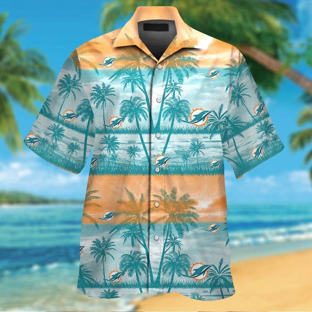 Miami Dolphins Short Sleeve Button Up Tropical Hawaiian Shirt VER021 Unisex T-shirt, Sweatshirt, Hoodie, Long Sleeve Tee - T-Shirt, Sweatshirt, Hoodie