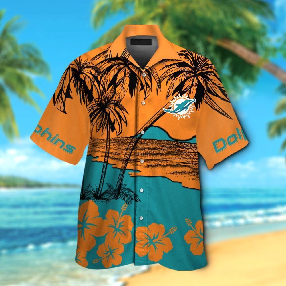 Miami Dolphins Short Sleeve Button Up Tropical Hawaiian Shirt VER022 Unisex T-shirt, Sweatshirt, Hoodie, Long Sleeve Tee - T-Shirt, Sweatshirt, Hoodie