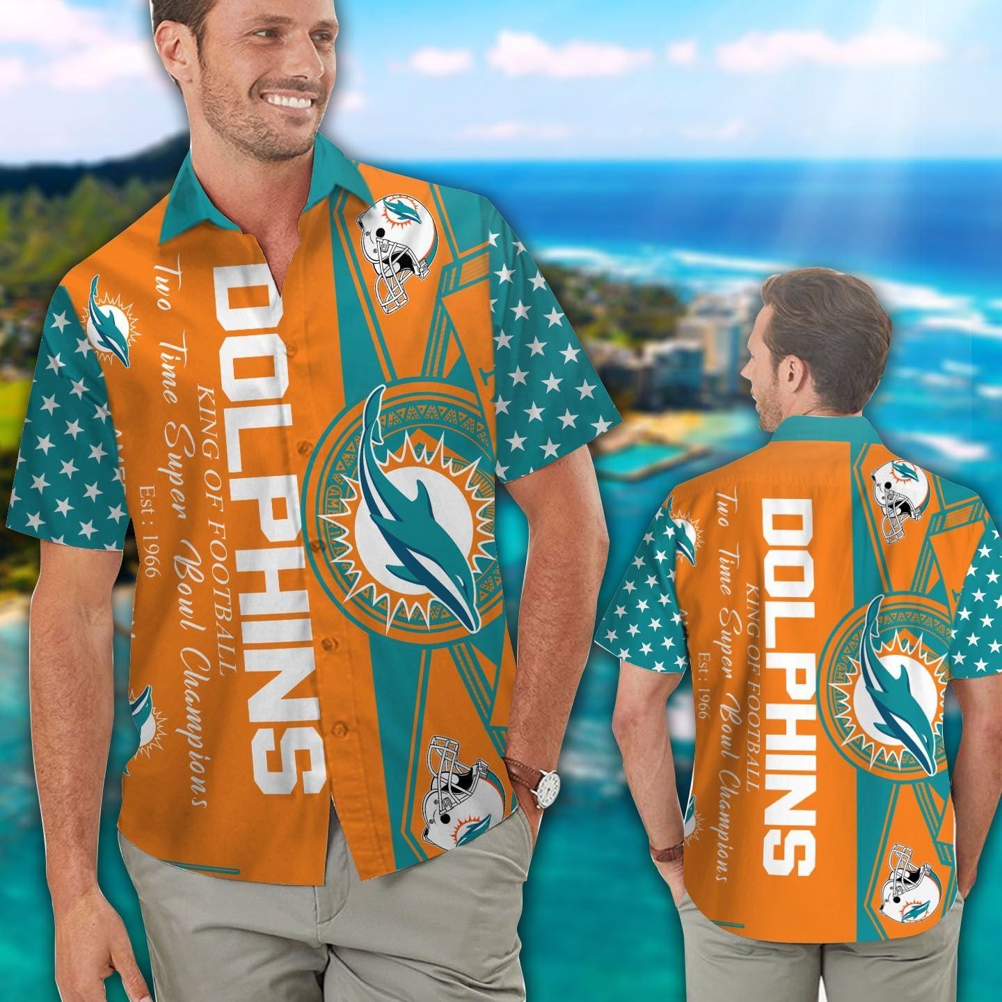 Miami Dolphins Short Sleeve Button Up Tropical Hawaiian Shirt VER025 Unisex T-shirt, Sweatshirt, Hoodie, Long Sleeve Tee - T-Shirt, Sweatshirt, Hoodie
