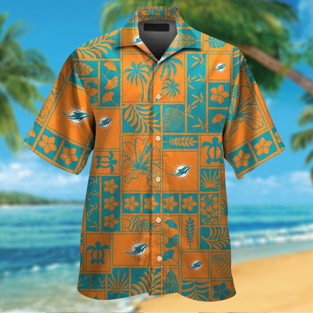 Miami Dolphins Short Sleeve Button Up Tropical Hawaiian Shirt VER028 Unisex T-shirt, Sweatshirt, Hoodie, Long Sleeve Tee - T-Shirt, Sweatshirt, Hoodie