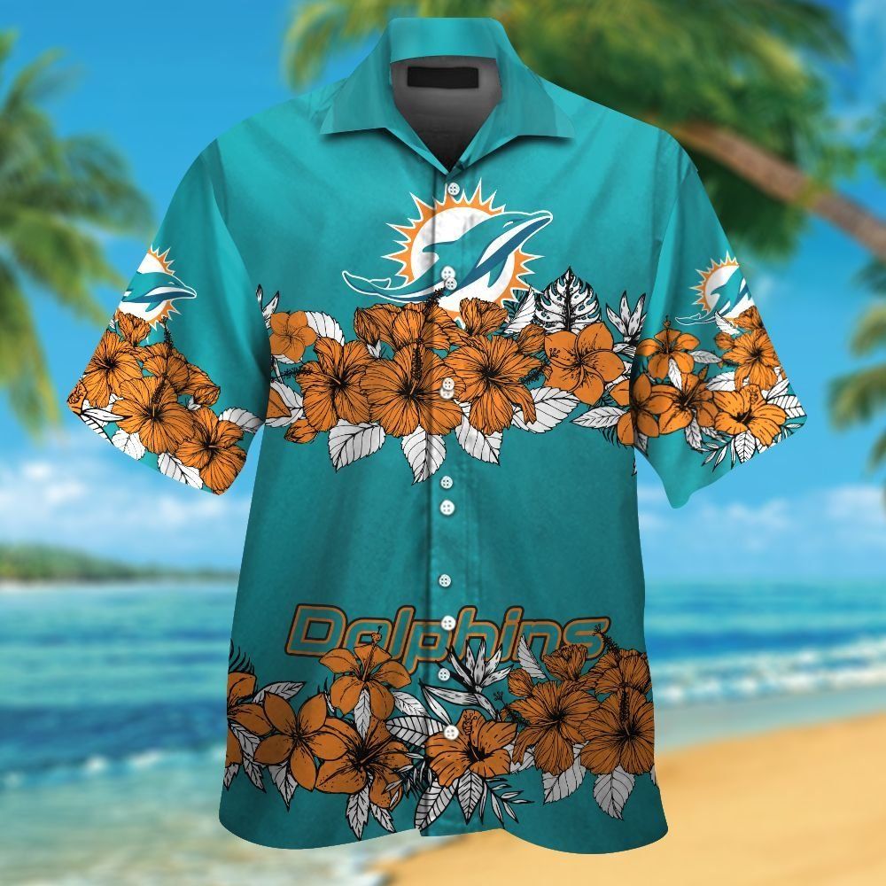 Miami Dolphins Short Sleeve Button Up Tropical Hawaiian Shirt VER04 Unisex T-shirt, Sweatshirt, Hoodie, Long Sleeve Tee - T-Shirt, Sweatshirt, Hoodie