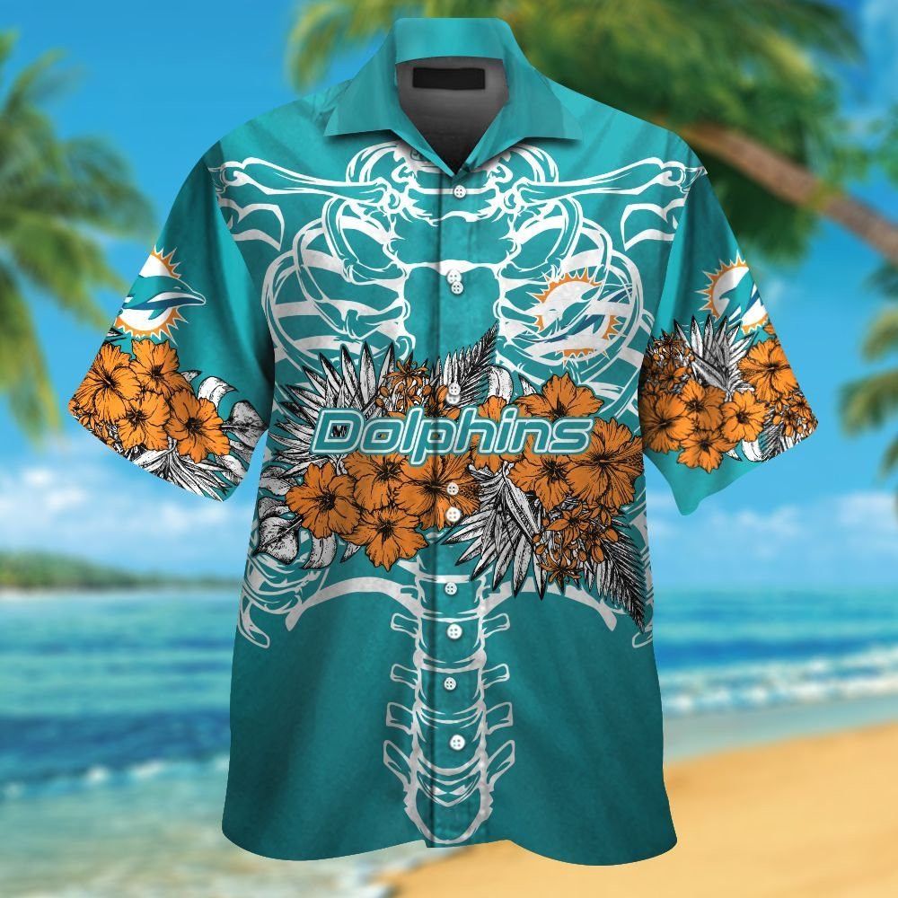 Miami Dolphins Short Sleeve Button Up Tropical Hawaiian Shirt VER09 Unisex T-shirt, Sweatshirt, Hoodie, Long Sleeve Tee - T-Shirt, Sweatshirt, Hoodie