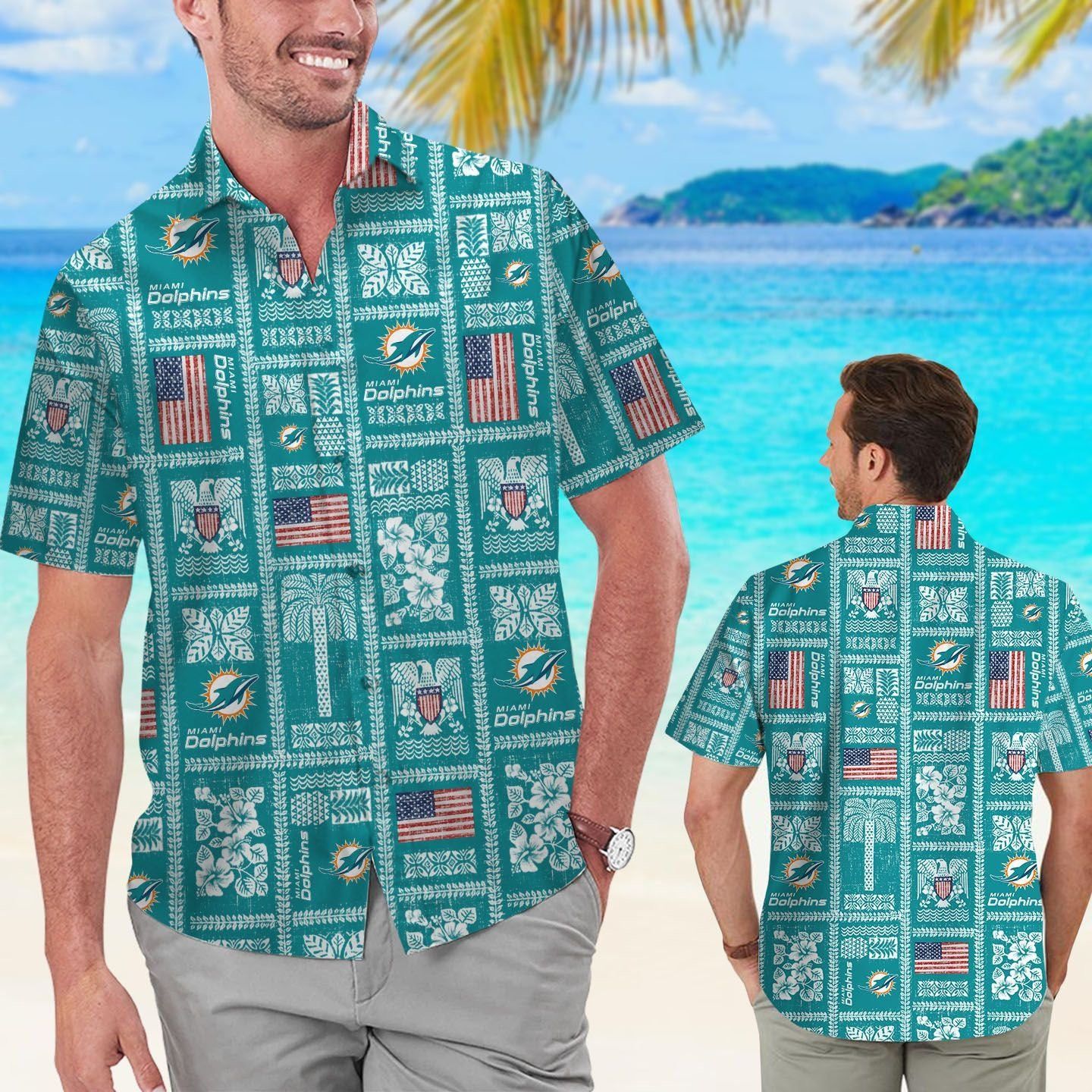 Miami Dolphins Summer Commemorative Short Sleeve Button Up Tropical Hawaiian Shirt Unisex T-shirt, Sweatshirt, Hoodie, Long Sleeve Tee - T-Shirt, Sweatshirt, Hoodie