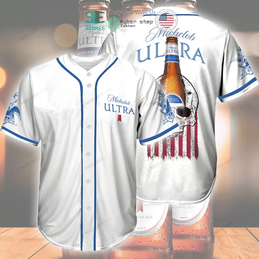 BEST Michelob Ultra SKull United States Flag white Baseball Jersey Unisex T-shirt, Sweatshirt, Hoodie, Long Sleeve Tee - T-Shirt, Sweatshirt, Hoodie