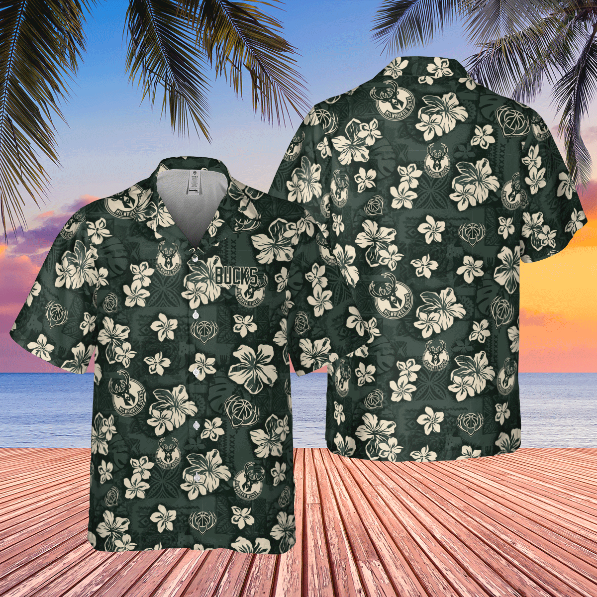 Milwaukee Bucks Flower Pattern 3D Hawaiian Shirt Unisex T-shirt, Sweatshirt, Hoodie, Long Sleeve Tee - T-Shirt, Sweatshirt, Hoodie