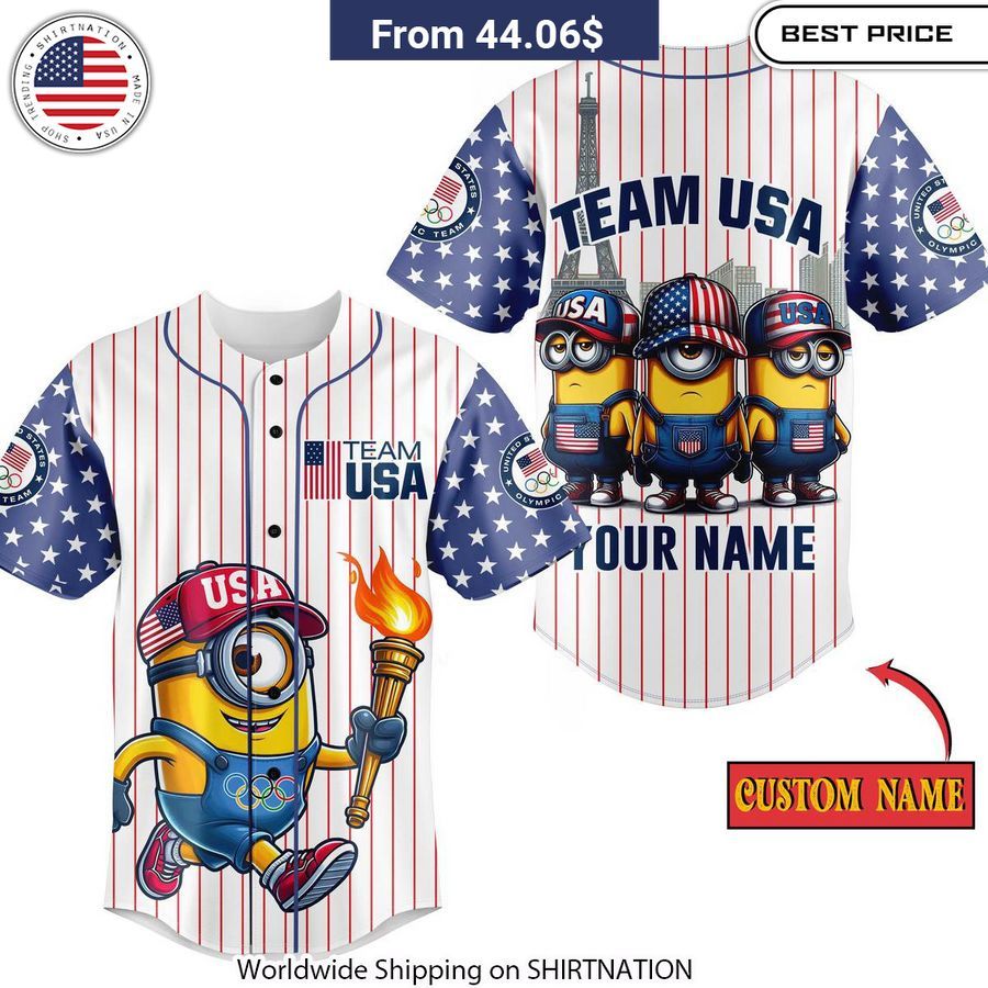 Minion Team USA Olympic 2024 CUSTOM Baseball Jersey Unisex T-shirt, Sweatshirt, Hoodie, Long Sleeve Tee - T-Shirt, Sweatshirt, Hoodie