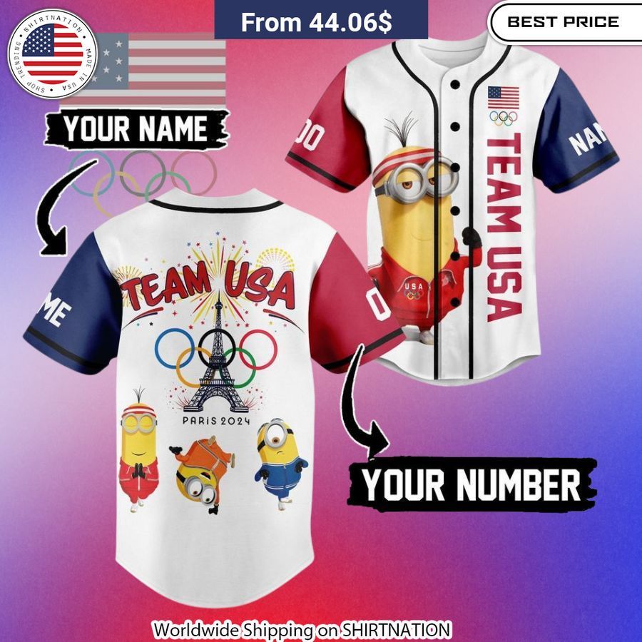 Minion Team USA Olympic Paris 2024 Baseball Jersey Unisex T-shirt, Sweatshirt, Hoodie, Long Sleeve Tee - T-Shirt, Sweatshirt, Hoodie
