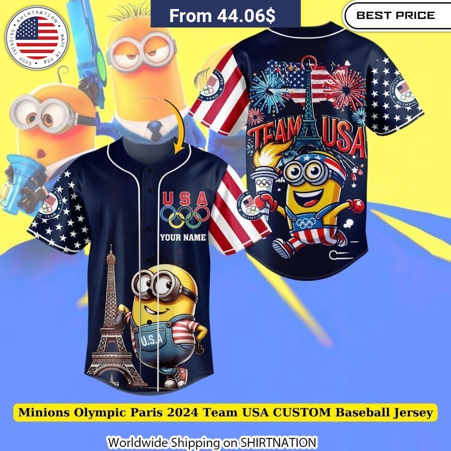Minions Olympic Paris 2024 Team USA CUSTOM Baseball Jersey Unisex T-shirt, Sweatshirt, Hoodie, Long Sleeve Tee - T-Shirt, Sweatshirt, Hoodie
