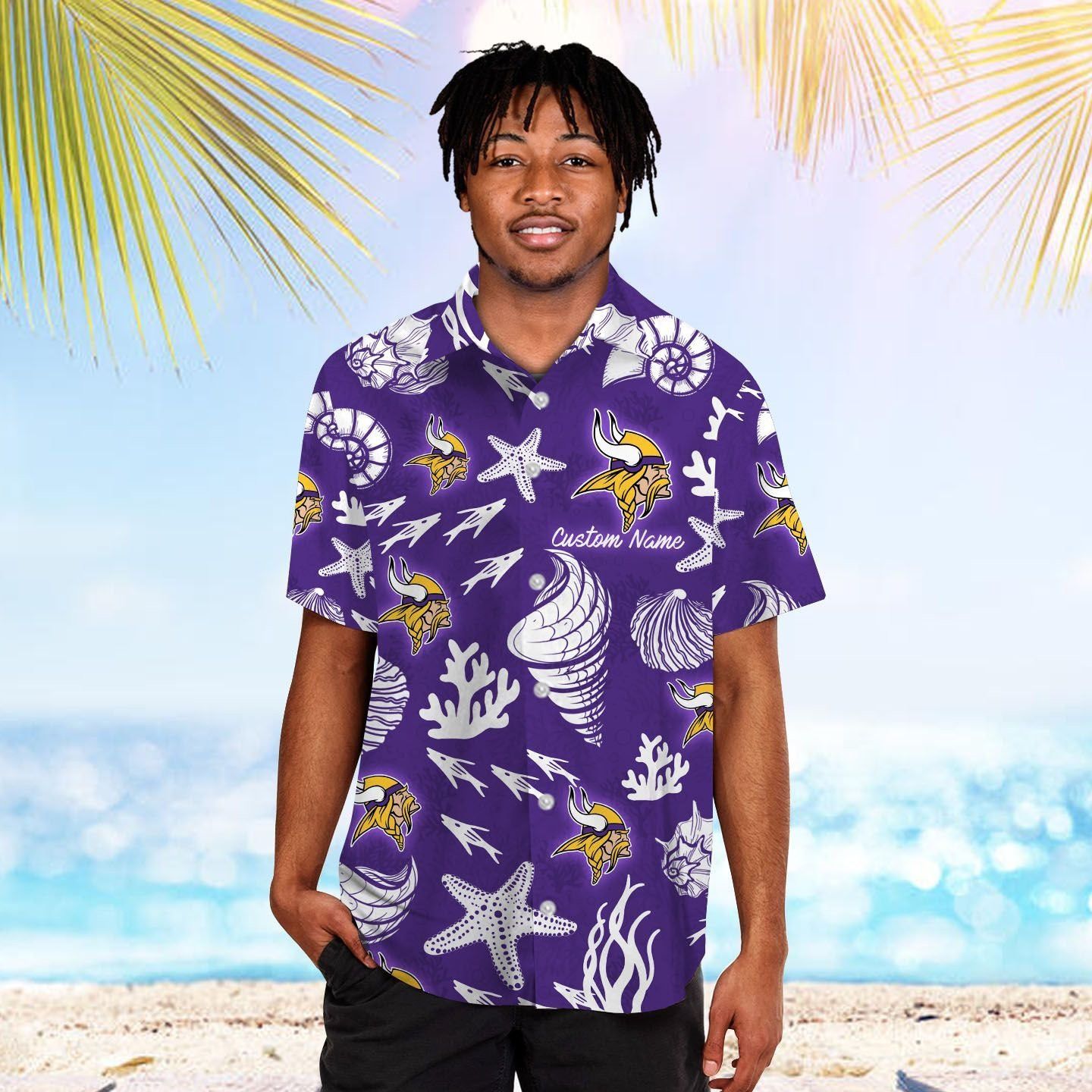 Minnesota Vikings Name Personalized Short Sleeve Button Up Tropical Hawaiian Shirt Unisex T-shirt, Sweatshirt, Hoodie, Long Sleeve Tee - T-Shirt, Sweatshirt, Hoodie