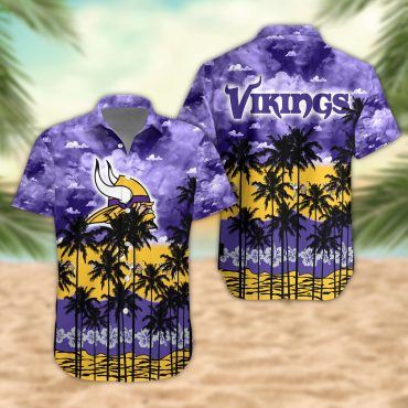 Minnesota Vikings Palm Trees Sunset Hawaiian Shirt Unisex T-shirt, Sweatshirt, Hoodie, Long Sleeve Tee - T-Shirt, Sweatshirt, Hoodie