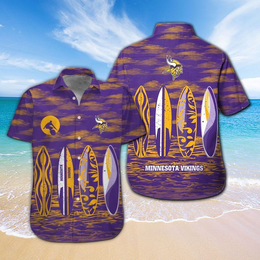 Minnesota Vikings Short Sleeve Button Up Tropical Hawaiian Shirt Unisex T-shirt, Sweatshirt, Hoodie, Long Sleeve Tee - T-Shirt, Sweatshirt, Hoodie