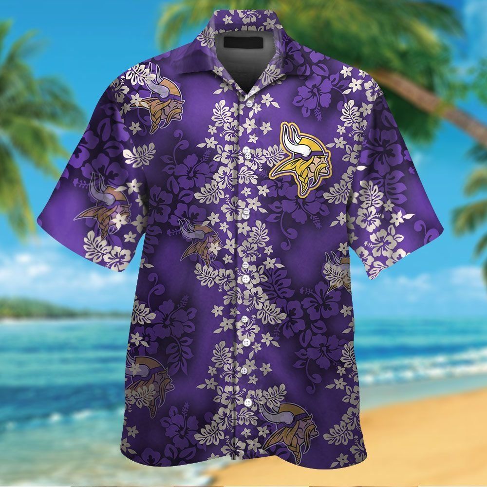 Minnesota Vikings Short Sleeve Button Up Tropical Hawaiian Shirt VER01 Unisex T-shirt, Sweatshirt, Hoodie, Long Sleeve Tee - T-Shirt, Sweatshirt, Hoodie