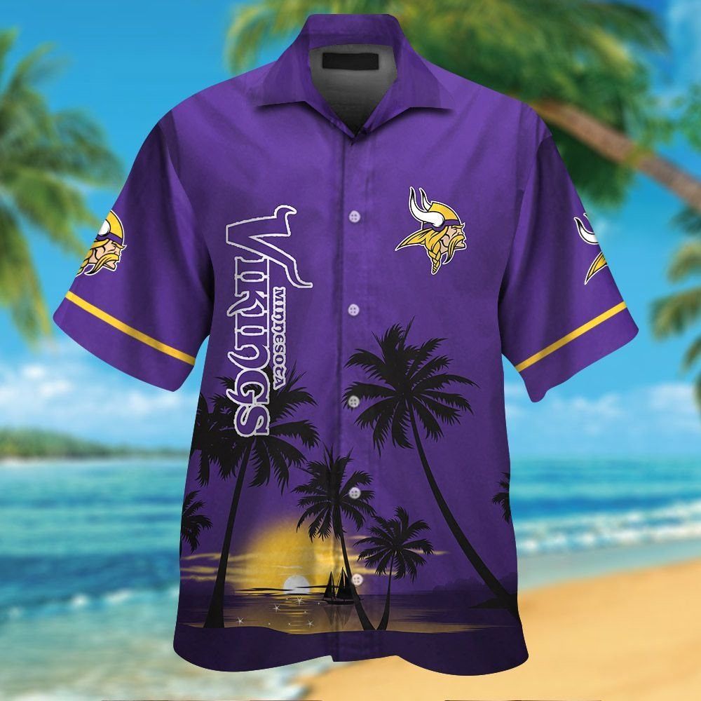 Minnesota Vikings Short Sleeve Button Up Tropical Hawaiian Shirt VER010 Unisex T-shirt, Sweatshirt, Hoodie, Long Sleeve Tee - T-Shirt, Sweatshirt, Hoodie