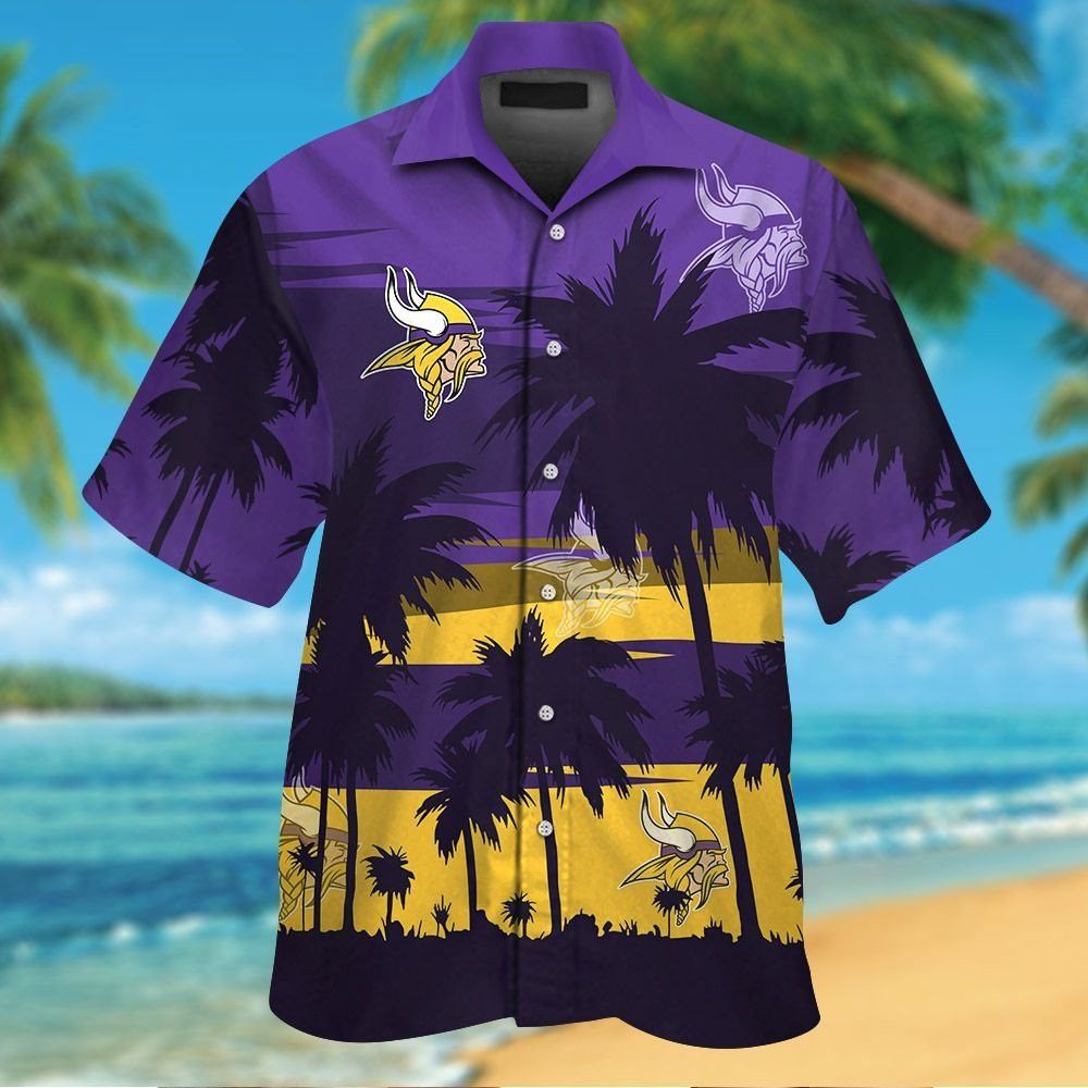Minnesota Vikings Short Sleeve Button Up Tropical Hawaiian Shirt VER011 Unisex T-shirt, Sweatshirt, Hoodie, Long Sleeve Tee - T-Shirt, Sweatshirt, Hoodie