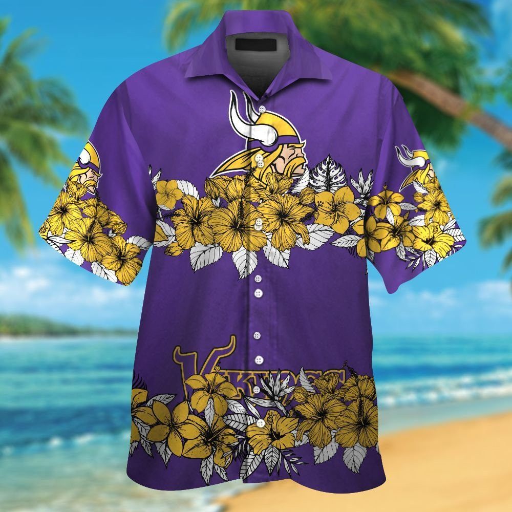 Minnesota Vikings Short Sleeve Button Up Tropical Hawaiian Shirt VER012 Unisex T-shirt, Sweatshirt, Hoodie, Long Sleeve Tee - T-Shirt, Sweatshirt, Hoodie