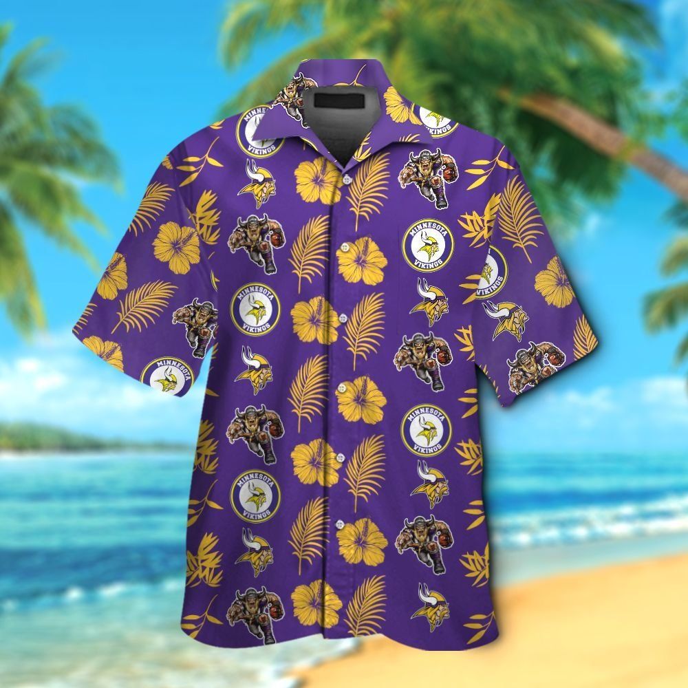 Minnesota Vikings Short Sleeve Button Up Tropical Hawaiian Shirt VER015 Unisex T-shirt, Sweatshirt, Hoodie, Long Sleeve Tee - T-Shirt, Sweatshirt, Hoodie